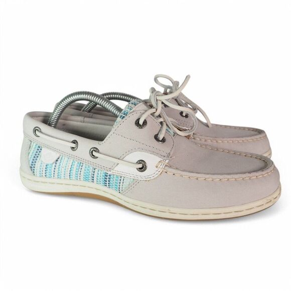 Sperry Top-Sider Koifish Raffia Leather Boat Shoes Light Grey / Blue STS95667 Wo - Picture 4 of 11